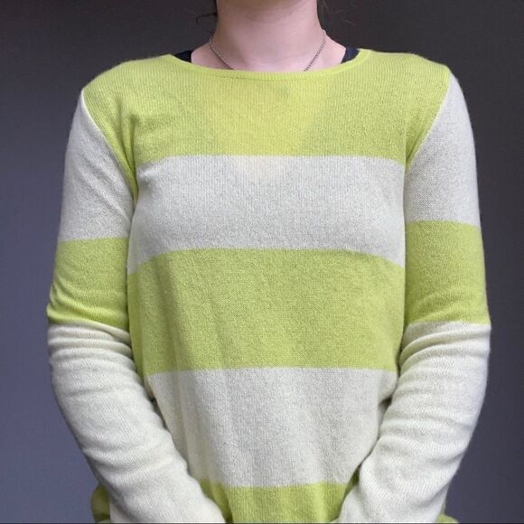 Luisa Cerano Lime Green White Cashmere Light Weight Pullover Sweater Sz M - Picture 7 of 11
